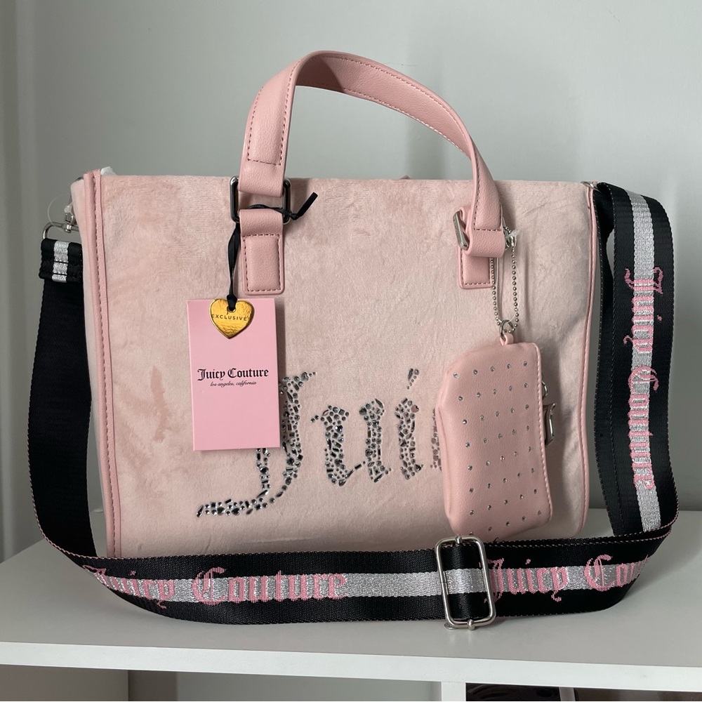 Juicy Couture Soft Pink and Black Tote Pink Purse Bag Crossbody
